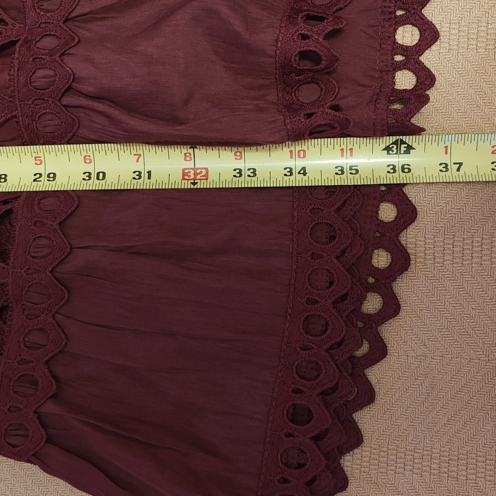 Burgundy Long Sleeve Crochet Trim Dress - Picture 11 of 15